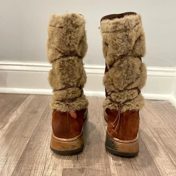 Dansko Fyodora Tribal Western Brown Suede Mid Calf Faux Fur Boots - Picture 3 of 12